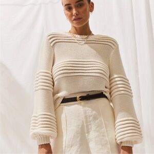 Cream Crew Neck Sweater with Textured Knit